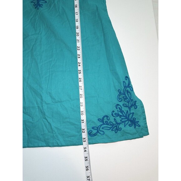Chances R Blue Embroidered‎ 3/4 Sleeve Cotton Tunic Blouse Resort Wear Women's - Picture 11 of 15